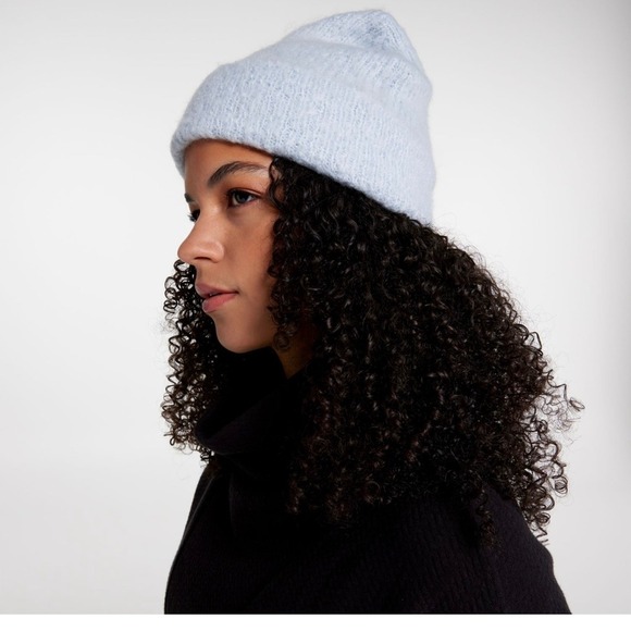 New Calla Knit Beanie Hat Soft Fuzzy Warm Winter Hat Light Blue $28 - Picture 4 of 8